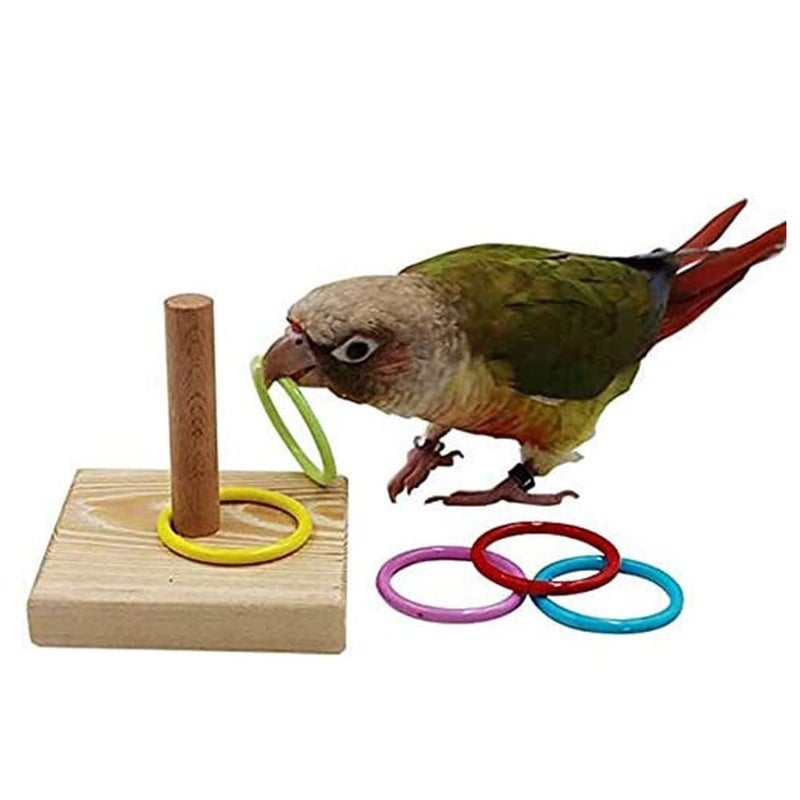 Litewoo Bird Intelligence Training Toy Wooden Parrot Trick Tabletop Toys Color Rings Toss Wooden Base Games Toy - Image 2